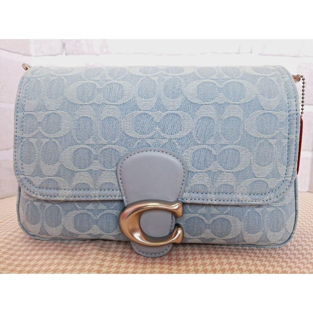 Coach CJ854 Soft Tabby Shoulder Bag Signature Denim Women's Handbag Blue Outlet - Picture 3 of 13
